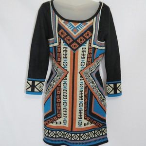 Flying Tomato Aztec Print Dress M Black Blue Orange Boho Bohemian